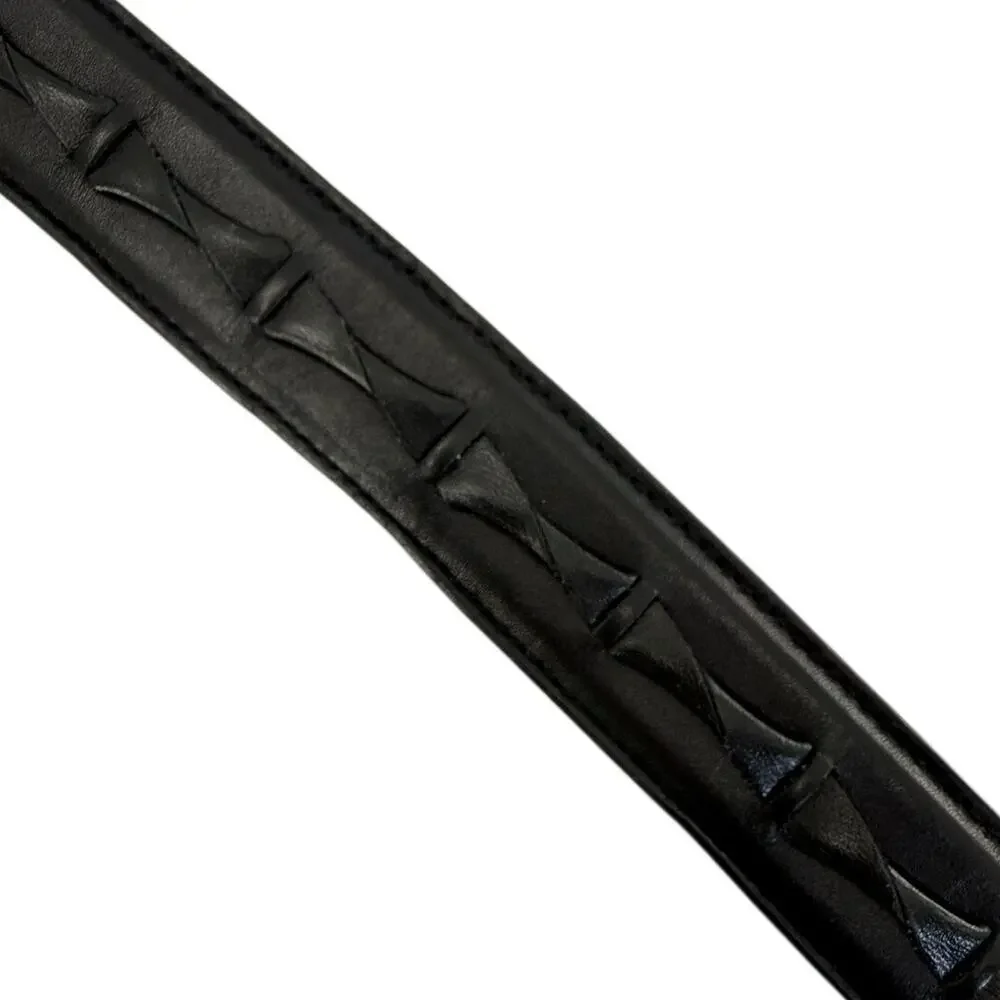Vintage 90s Men's Black Tooled Leather Belt Silver Buckle Size 36.5 USA